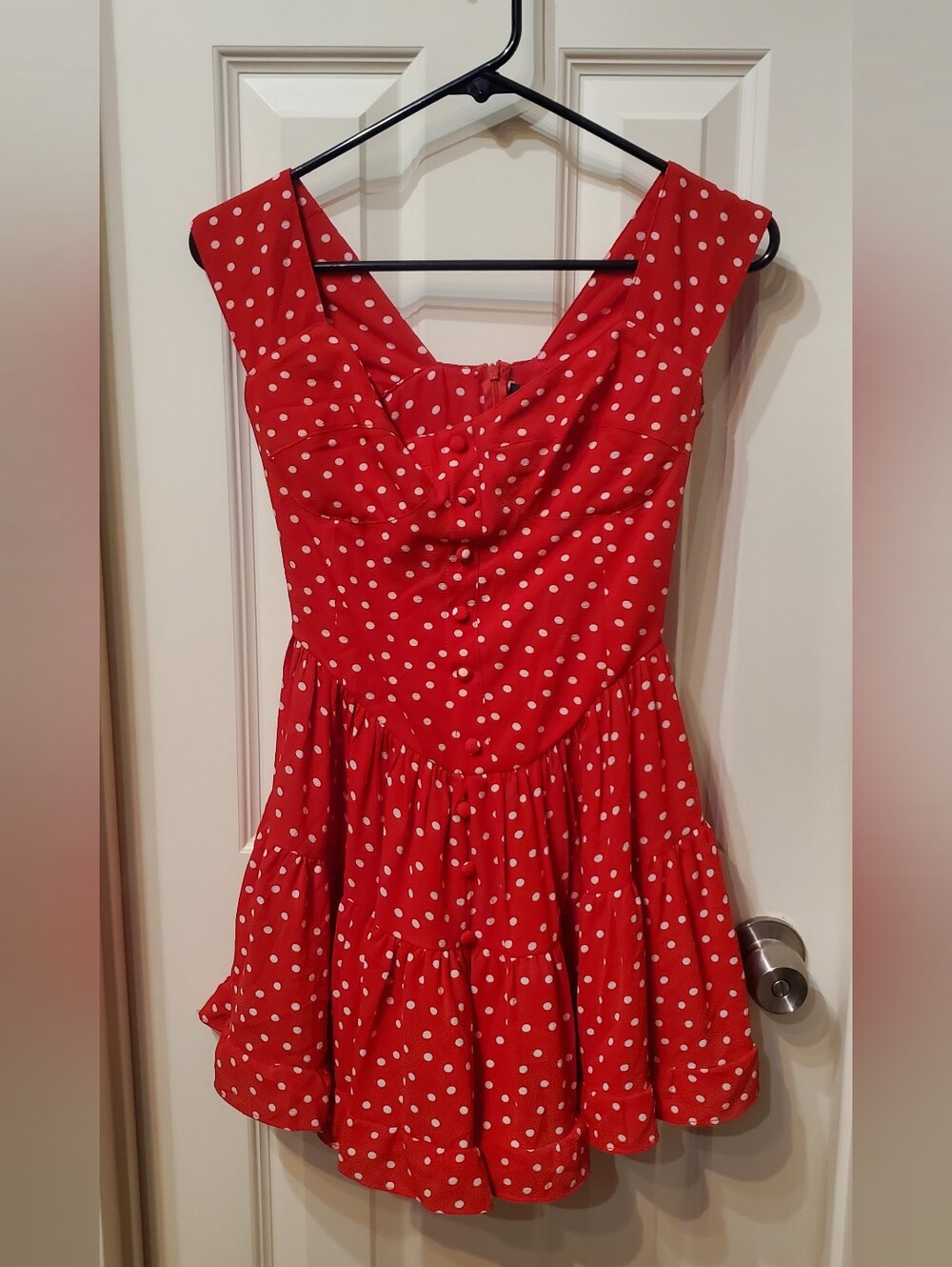 Vanessa Mooney Red Polka Dot Tiered Romper Dress